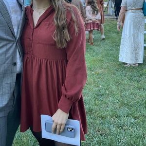 Women’s Blue Rain, small maroon long sleeve dress.